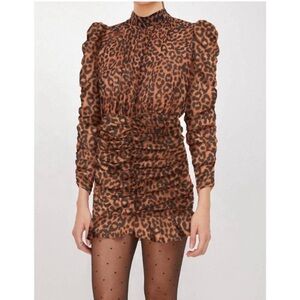GENERATION LOVE livia ruffled mini dress in speckled leopard Sz M NWT